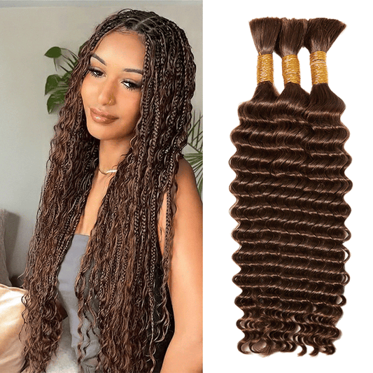 Extensions De Cheveux Humains Bouclés Profonds Couleur Brun Chocolat Pour Tressage Bohème