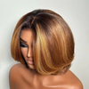 Chic Et Naturel Glueless Couches Couleur Highlight Bob 4x4 Perruque Sans Colle Ondulé 250% Densité