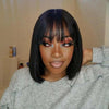 Bob Curly Wig with Bangs Black #4/27 Color 200% Density