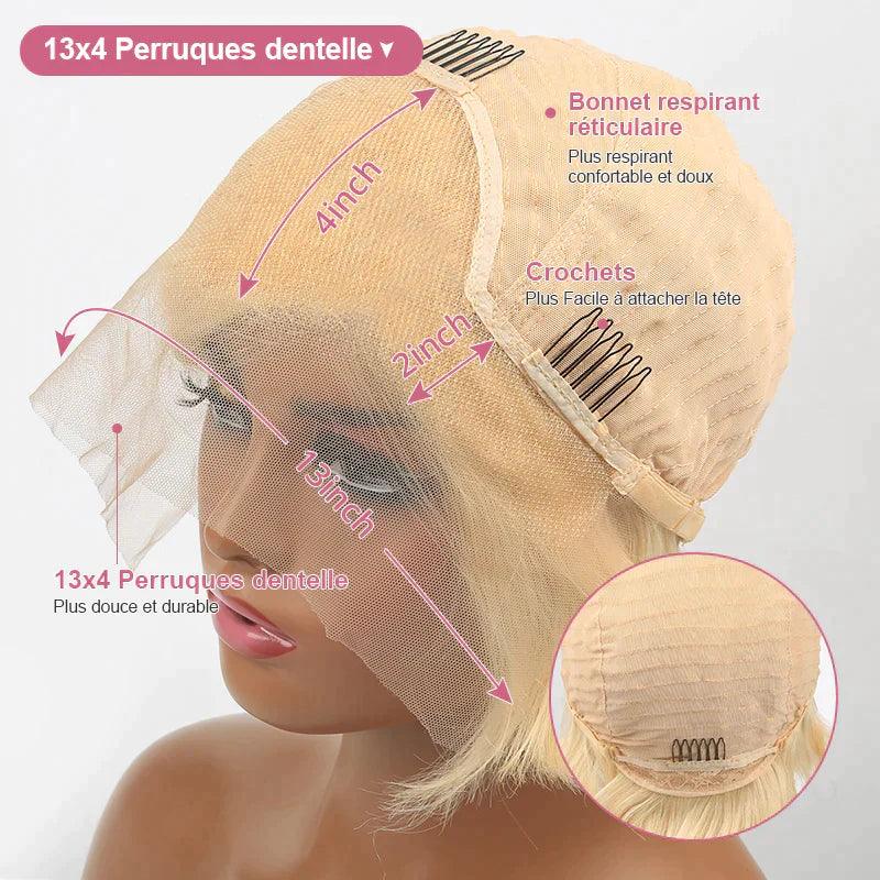 Bob Perruque blonde 13x4 lace frontal cheveux humains 200% densité - SHINE HAIR