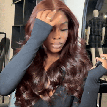 Brillante Glueless Couleur Brun Foncé Rougeâtre 13x4 Perruque Sans Colle Body Wave Casquette À Cordon Flexi-Fit