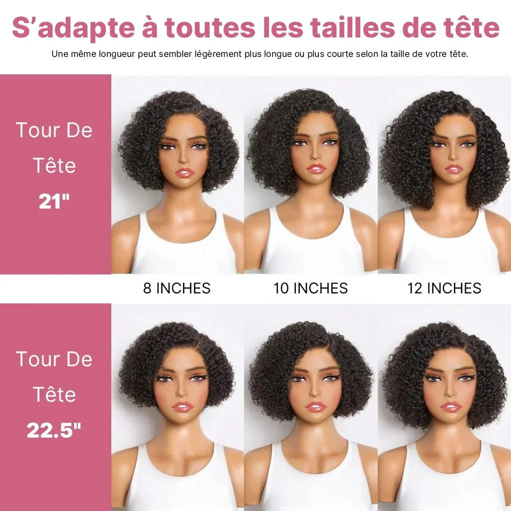 Glueless Enfilez Et Partez 13x4 Perruque Courte Bouclée Sans Colle