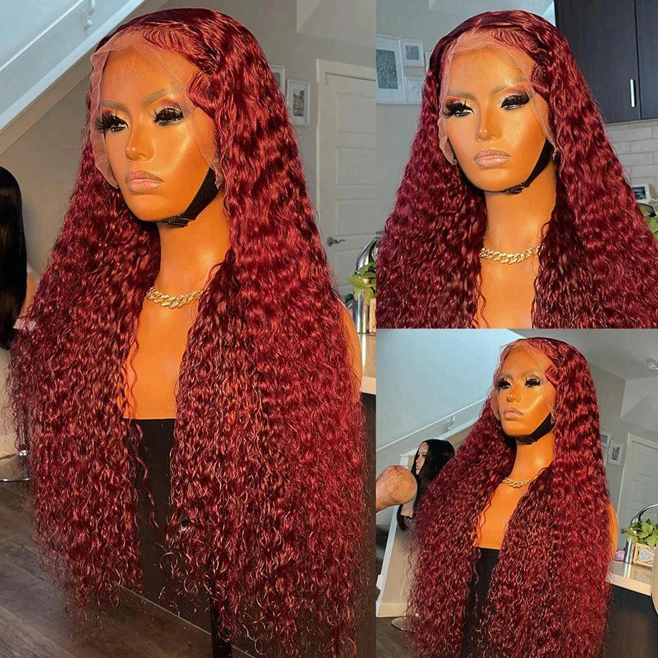 Curly Perruque Couleur 99j Cheveur Humains Perruque Lace Frontale - SHINE HAIR