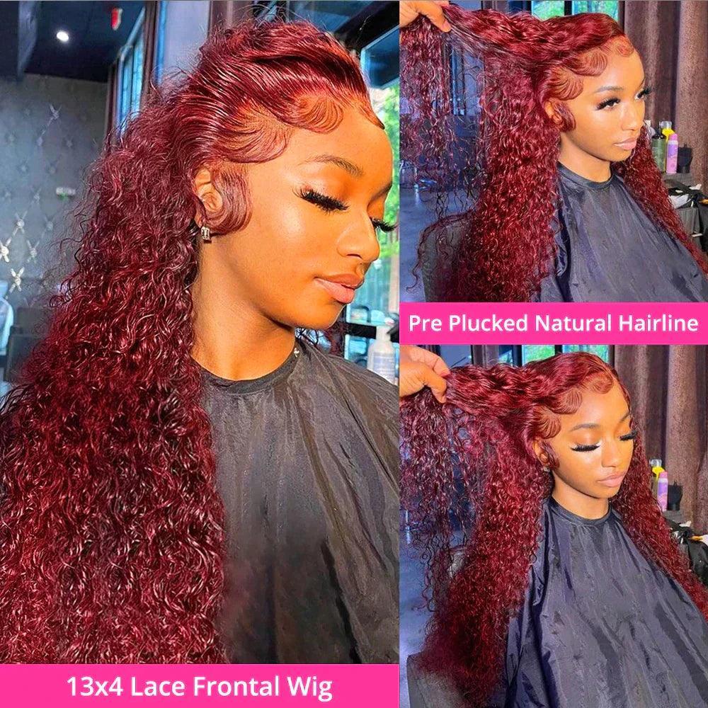 Curly Perruque Couleur 99j Cheveur Humains Perruque Lace Frontale - SHINE HAIR