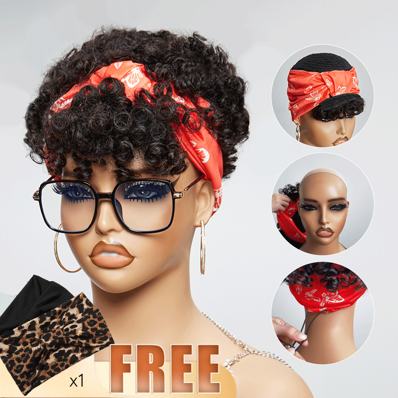 Glueless 3s Jeter & partir Bob Bandeau Avec Franges Perruque Sans Colle Bouclé