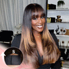 Brillant Glueless Couche Sans Nœud Couleur Highlight 4x4 Perruque Sans Colle Lisse Avec Frange