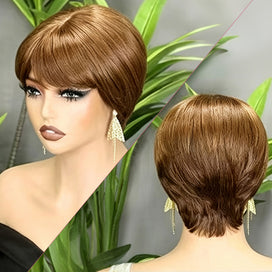 Allure Chic Perruque Pixie Châtain Foncé/99J/Noir/Brun Glueless 100% Cheveux Humains
