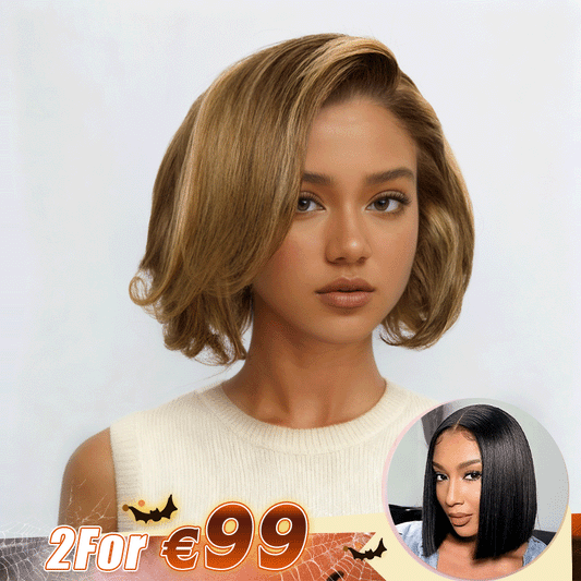 2 𝑭𝑶𝑹 €99🔥Doux Et Naturel Couche Highlight 13x2 Dentelle 300% Densité +2x6 Dentelle Bob Perruque