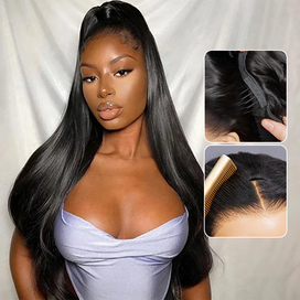 🔥4 In 1 Half Wig Adapté Aux Débutants Lisse Demi-Perruque À Cordon Serrage Flexi-Fit 250% Densité