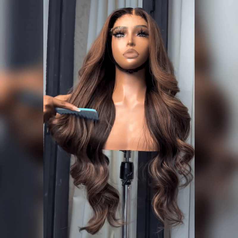 𝑩𝒖𝒚 1 𝑮𝒆𝒕 1 𝑭𝒓𝒆𝒆💥Glueless Couleur Highlight Burn Wear & Go 4x4 Perruque Sans Colle Body Wave 250% Densité