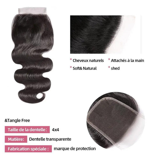 Faisceaux onde corporelle avec fermeture extensions cheveux humains - SHINE HAIR