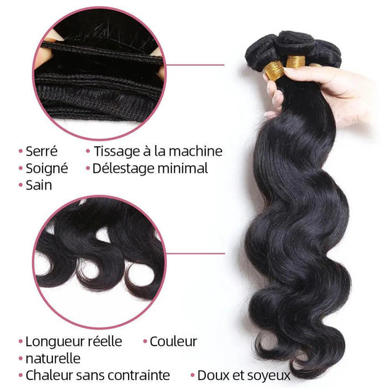 Faisceaux onde corporelle avec fermeture extensions cheveux humains - SHINE HAIR