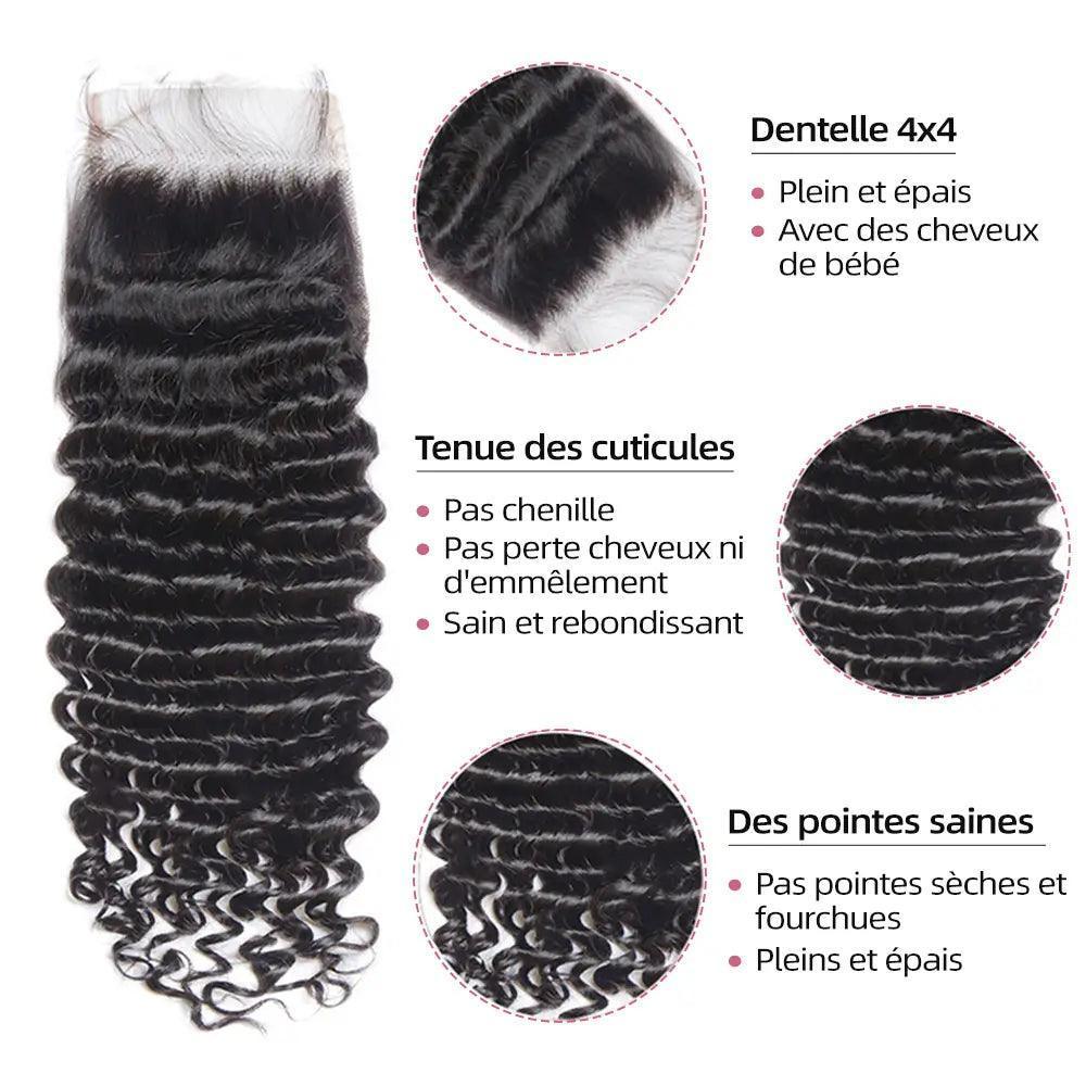 Faisceaux vague profonde avec fermeture extensions cheveux humains - SHINE HAIR