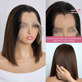 Perruque Gluesless Bob SDD Lisse Vietnamien Vierge 13x6 Coloration Ombré Ligne en M Sans Effort Sans colle Super Double Drawn