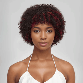 Glueless Afro Surlignage Rouge Kinky Curly Courte Bob Perruque Pixie Sans Colle - SHINE HAIR