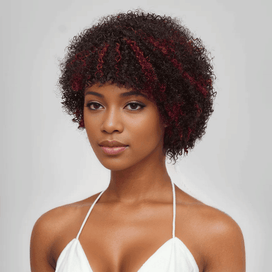 Glueless Afro Surlignage Rouge Kinky Curly Courte Bob Perruque Pixie Sans Colle - SHINE HAIR