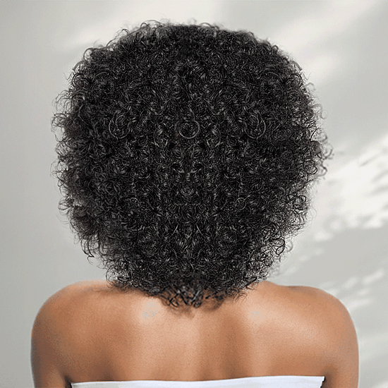 Glueless Coupe Loup Hirsute Bob Perruque Courte Afro Bouclée Sans Colle Avec Franges - SHINE HAIR