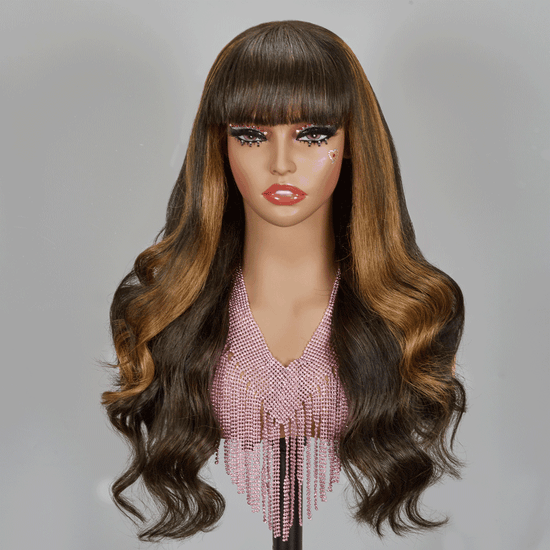 Glueless Marron Highlight Perruque Sans Colle à Frange Brésilien Body Wave - SHINE HAIR
