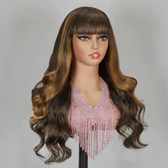 Glueless Marron Highlight Perruque Sans Colle à Frange Brésilien Body Wave - SHINE HAIR