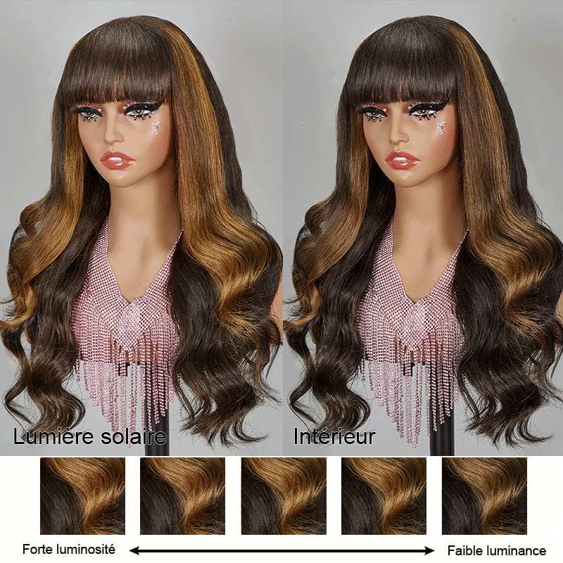 Glueless Marron Highlight Perruque Sans Colle à Frange Brésilien Body Wave - SHINE HAIR