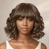 Glueless Mignon Couleur Marron Loose Wave Perruque Bob Sans Colle Avec Franges - SHINE HAIR