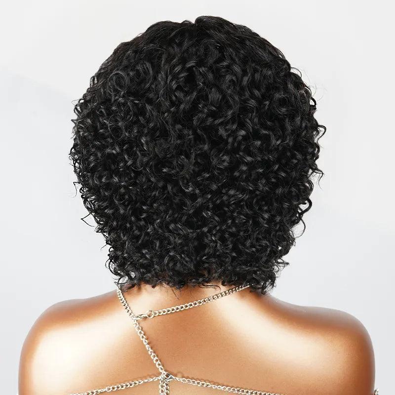 Glueless Naturel Ludique Boucles Court Bob Perruque Sans Colle Avec Franges Bouclées - SHINE HAIR