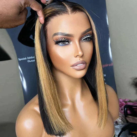 Glueless Straight Highlight Brown Lace Frontale Bob Perruque Humain Cheveux - SHINE HAIR