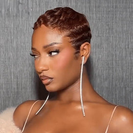 Moderne Dentelle Entièrement Transparente Perruque Marron Super Courte