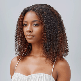 Nouveau 9x6 Glueless Marron Highlight Kinky Curly Bob Perruque Sans Colle - SHINE HAIR