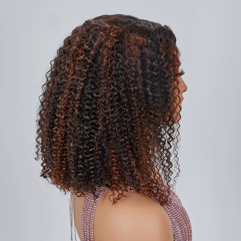 Nouveau 9x6 Glueless Marron Highlight Kinky Curly Bob Perruque Sans Colle - SHINE HAIR