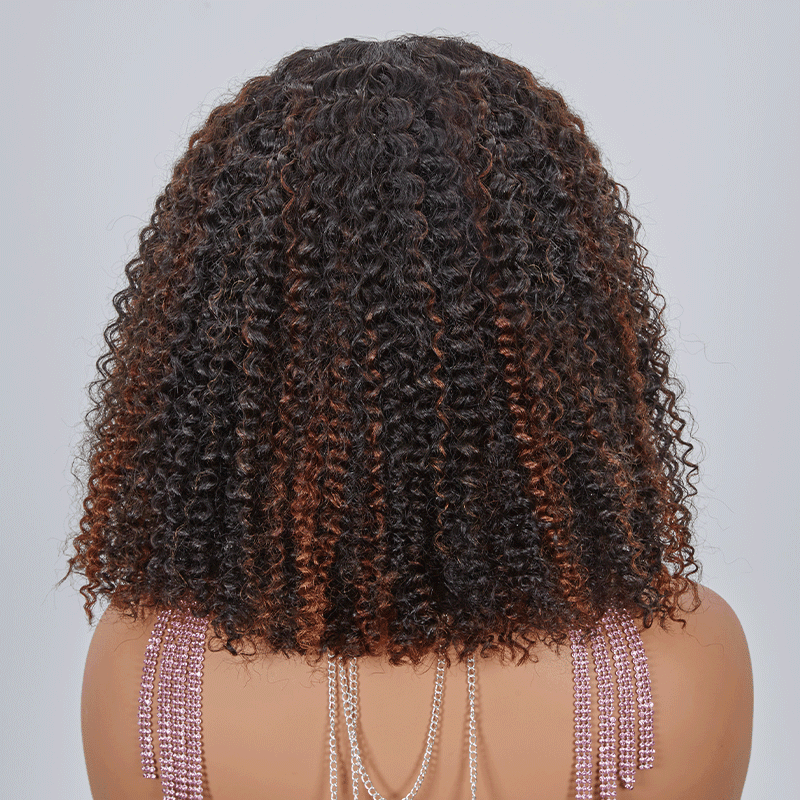 Nouveau 9x6 Glueless Marron Highlight Kinky Curly Bob Perruque Sans Colle - SHINE HAIR
