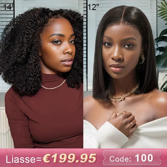 Offre à Durée Limitée Combo 7x5 Glueless Kinky Curly/Lisse Perruques Sans Colle €100 Réduction - SHINE HAIR