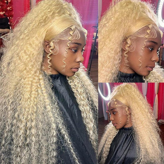 Perruque 13x4 frontale Couleur #613 Blonde Curly Wave Bouclé Cheveux Humains - SHINE HAIR