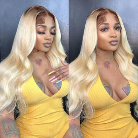 Blonde Ombre Color Body Wave Human Hair Weave Wig