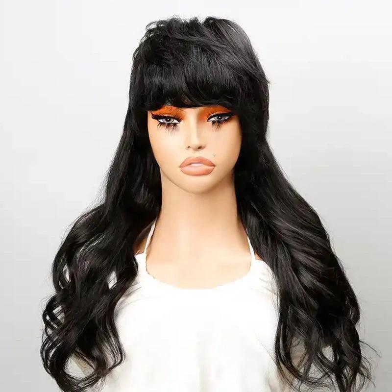 Perruque sans colle Mullet Layered Mullet Perruque with Bang Body Wave Cheveux Humains - SHINE HAIR