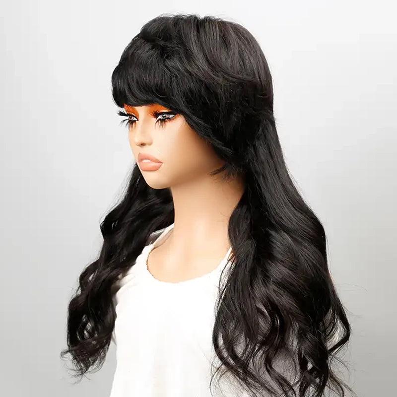 Perruque sans colle Mullet Layered Mullet Perruque with Bang Body Wave Cheveux Humains - SHINE HAIR