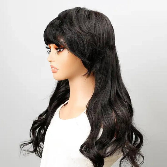 Perruque sans colle Mullet Layered Mullet Perruque with Bang Body Wave Cheveux Humains - SHINE HAIR