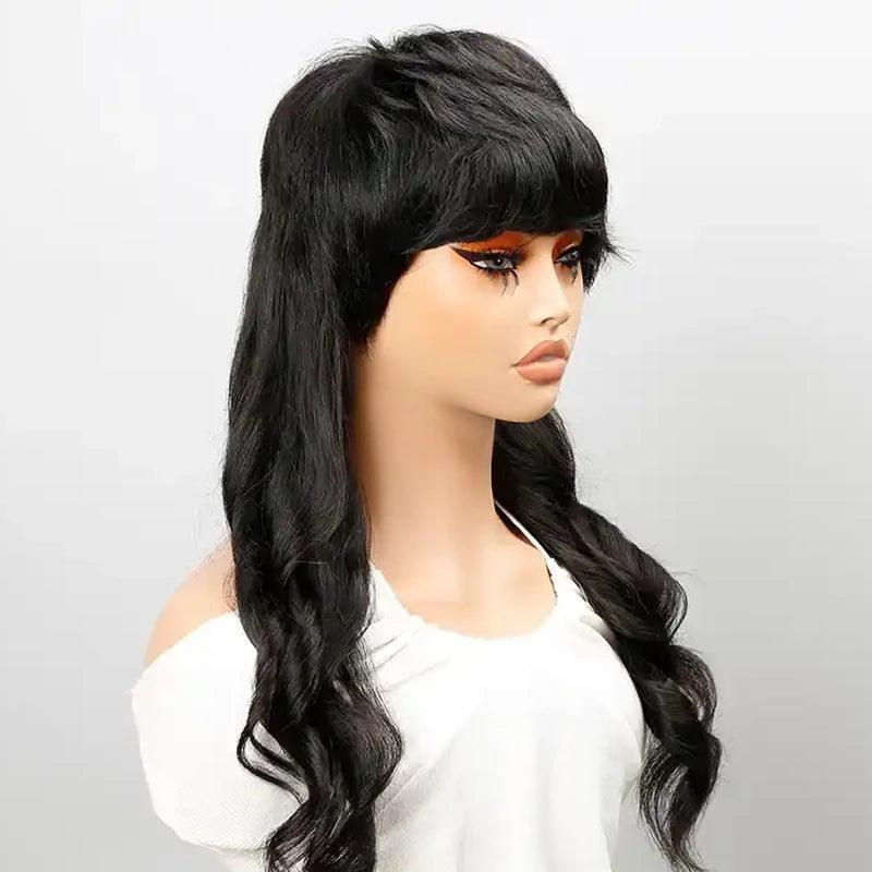 Perruque sans colle Mullet Layered Mullet Perruque with Bang Body Wave Cheveux Humains - SHINE HAIR