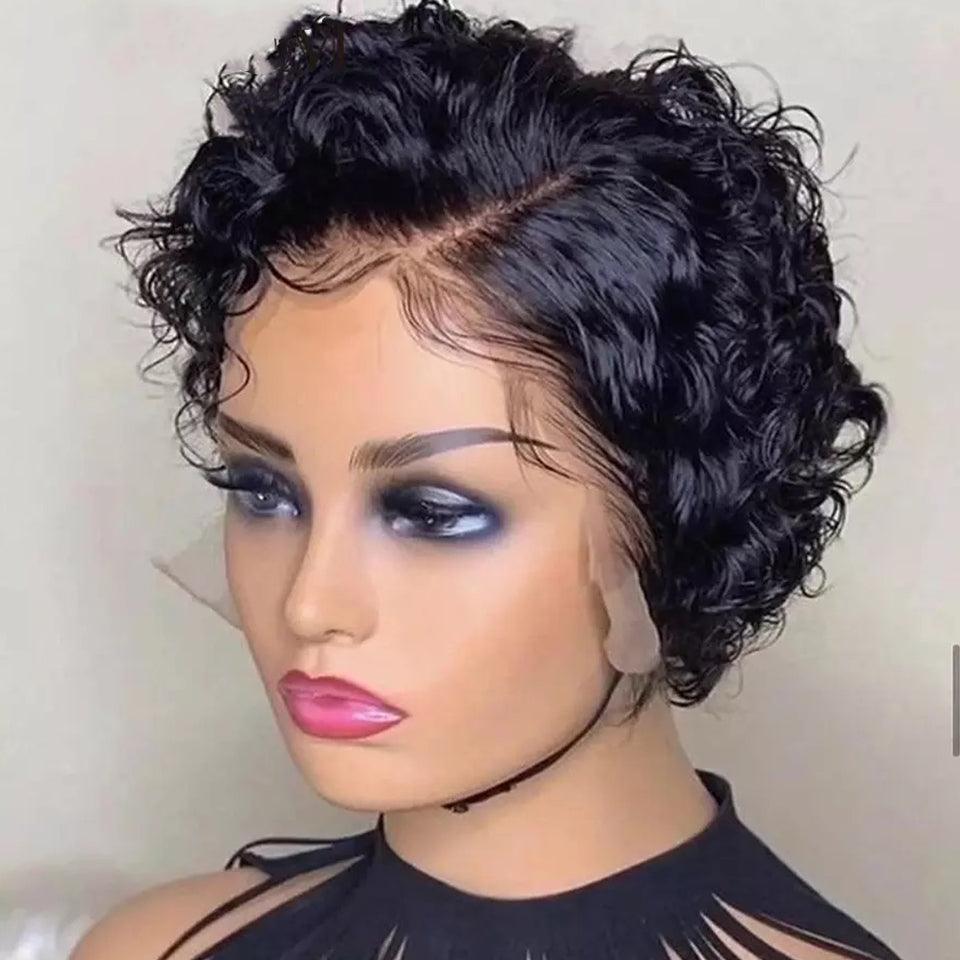 Pixie Cut Curly Court Bob Perruque Side Part - SHINE HAIR