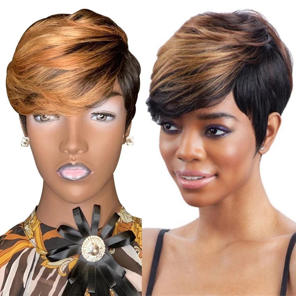 Pixie Perruque sans colle blonde mélangé 1b/27 cheveux humains - SHINE HAIR