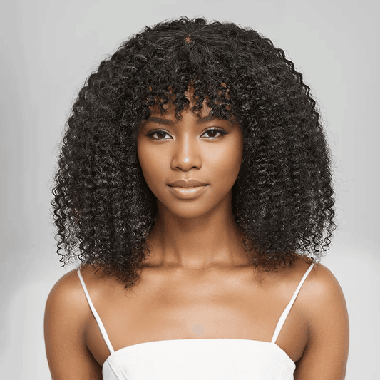 Pour Débutants Glueless Kinky Curly Bob Perruque Sans Colle Avec Frange - SHINE HAIR