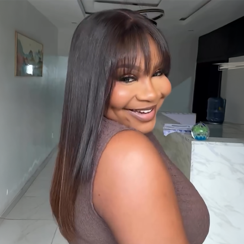 Glueless Mèches Brun Couleur 13x4/4x4 Perruque Sans Colle Cheveux Humains Lisse