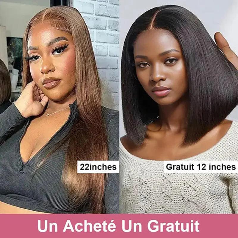 Un Acheté Un Gratuit 7X5 Glueless Brun chocolat Perruque(Perruque Bob gratuite 12'') - SHINE HAIR