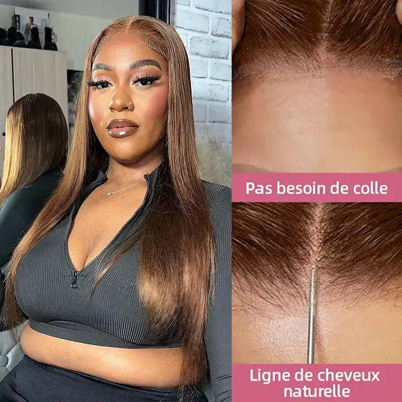 Un Acheté Un Gratuit 7X5 Glueless Brun chocolat Perruque(Perruque Bob gratuite 12'') - SHINE HAIR