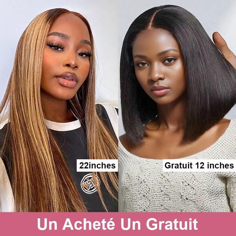 Un Acheté Un Gratuit 7X5 Glueless Highlight Straight Perruque(Perruque Bob gratuite 12'') - SHINE HAIR