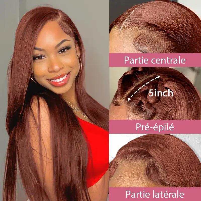 🔥Vente Flash 7x5 Glueless Pré-épilé Brun Rougeâtre Couleur Perruque Sans Colle Lisse - SHINE HAIR